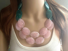 Load image into Gallery viewer, Pink Yellow & Green Chunky Statement Necklace, Big beaded jewelry, multi strand Statement Necklace, chunky green and pink bib jewelry