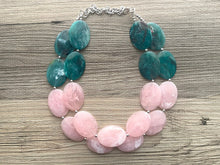 Load image into Gallery viewer, Pink Yellow & Green Chunky Statement Necklace, Big beaded jewelry, multi strand Statement Necklace, chunky green and pink bib jewelry