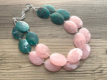 Load image into Gallery viewer, Pink Yellow & Green Chunky Statement Necklace, Big beaded jewelry, multi strand Statement Necklace, chunky green and pink bib jewelry