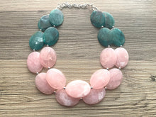 Load image into Gallery viewer, Pink Yellow & Green Chunky Statement Necklace, Big beaded jewelry, multi strand Statement Necklace, chunky green and pink bib jewelry