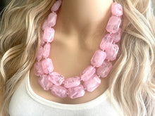 Load image into Gallery viewer, Bubblegum Pink Chunky Statement jewelry set, Big bib beaded Double Strand Statement Necklace earrings, light bridesmaid wedding Magnolia