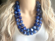 Load image into Gallery viewer, Royal Blue Chunky Statement Necklace, double strand necklace, blue necklace, dark blue necklace, royal blue wedding, bridesmaid necklace