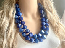 Load image into Gallery viewer, Royal Blue Chunky Statement Necklace, double strand necklace, blue necklace, dark blue necklace, royal blue wedding, bridesmaid necklace