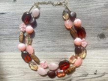 Load image into Gallery viewer, Big Bead coral & pink Necklace, Double Strand Statement Jewelry, blush pink Chunky bib bridesmaid, light pink necklace jewelry set