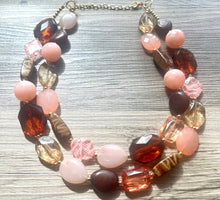 Load image into Gallery viewer, Big Bead coral & pink Necklace, Double Strand Statement Jewelry, blush pink Chunky bib bridesmaid, light pink necklace jewelry set