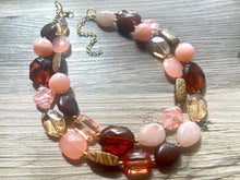 Load image into Gallery viewer, Big Bead coral & pink Necklace, Double Strand Statement Jewelry, blush pink Chunky bib bridesmaid, light pink necklace jewelry set