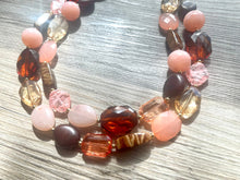 Load image into Gallery viewer, Big Bead coral & pink Necklace, Double Strand Statement Jewelry, blush pink Chunky bib bridesmaid, light pink necklace jewelry set
