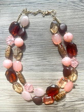 Load image into Gallery viewer, Big Bead coral & pink Necklace, Double Strand Statement Jewelry, blush pink Chunky bib bridesmaid, light pink necklace jewelry set