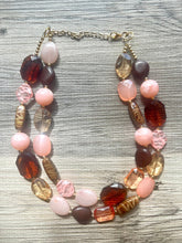 Load image into Gallery viewer, Big Bead coral & pink Necklace, Double Strand Statement Jewelry, blush pink Chunky bib bridesmaid, light pink necklace jewelry set