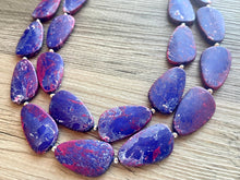 Load image into Gallery viewer, Magenta & Royal Blue Double Layer statement necklace with silver accents, Chunky Jewelry Dark Blue painted beads jewelry