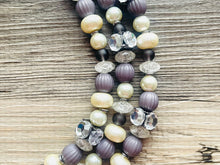 Load image into Gallery viewer, Bora Bora Blue Necklace, 3 Strand Statement Jewelry, Chunky bib bridesmaid everyday bubble jewelry, Royal Navy blue lime green earrings set
