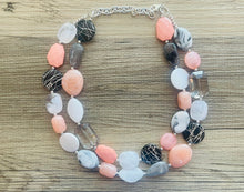 Load image into Gallery viewer, Summer Cottage Statement Necklace, chunky bib beaded jewelry, Rainbow jewelry, coral peach blue necklace, beaded acrylic jewelry