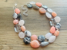 Load image into Gallery viewer, Summer Cottage Statement Necklace, chunky bib beaded jewelry, Rainbow jewelry, coral peach blue necklace, beaded acrylic jewelry