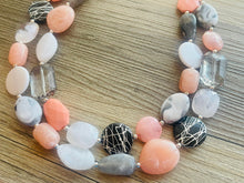 Load image into Gallery viewer, Summer Cottage Statement Necklace, chunky bib beaded jewelry, Rainbow jewelry, coral peach blue necklace, beaded acrylic jewelry