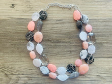 Load image into Gallery viewer, Summer Cottage Statement Necklace, chunky bib beaded jewelry, Rainbow jewelry, coral peach blue necklace, beaded acrylic jewelry