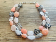 Load image into Gallery viewer, Summer Cottage Statement Necklace, chunky bib beaded jewelry, Rainbow jewelry, coral peach blue necklace, beaded acrylic jewelry