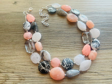 Load image into Gallery viewer, Summer Cottage Statement Necklace, chunky bib beaded jewelry, Rainbow jewelry, coral peach blue necklace, beaded acrylic jewelry