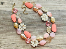 Load image into Gallery viewer, Love & Light Statement Necklace, chunky bib beaded jewelry, Rainbow jewelry, coral peach gold acrylic jewelry pink resin