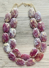 Load image into Gallery viewer, Drenched Cranberry Necklace, Double strand bright jewelry, big beaded chunky statement, summer necklace Marsala dark red maroon gold