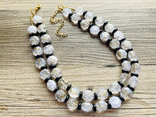 Load image into Gallery viewer, Black & Gold Jewel Statement Necklace, Chunky 2 Strand Jewelry, gold necklace, black white bib beaded necklace thick collar bead metal