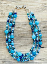 Load image into Gallery viewer, Skinny Dip! Blue Beaded Statement jewelry, Chunky Beaded Necklace, navy blue Jewelry Necklace, beaded aqua turquoise royal Geometric