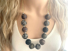 Load image into Gallery viewer, Metallic silver gold & gunmetal Jewelry, Mixed Metal Jewelry, silver Jewelry, metal single strand chunky statement beaded jewels, bubble