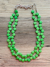 Load image into Gallery viewer, Green Double Statement Necklace, Chunky Jewelry Big Beaded Necklace, colorful Necklace, dark grass green white Jewelry bubble Earrings