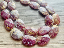 Load image into Gallery viewer, Drenched Cranberry Necklace, Double strand bright jewelry, big beaded chunky statement, summer necklace Marsala dark red maroon gold