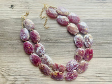 Load image into Gallery viewer, Drenched Cranberry Necklace, Double strand bright jewelry, big beaded chunky statement, summer necklace Marsala dark red maroon gold