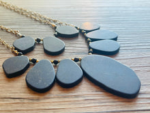 Load image into Gallery viewer, Vintage navy blue Beaded double necklace, dragon vein beaded statement necklace, everyday gold chunky layering necklace