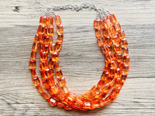 Load image into Gallery viewer, Coral Orange Statement Necklace, 5 multi Strand Beaded Jewelry, Bright Necklace, coral necklace, summer necklace, beaded jewelry earrings