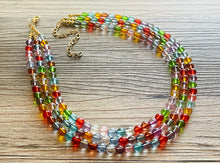 Load image into Gallery viewer, Warm Colors 3 strand Beaded Necklace, Colorful Jewelry, Chunky statement necklace, big beaded necklace, rainbow jewelry, rainbow confetti