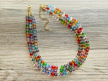 Load image into Gallery viewer, Warm Colors 3 strand Beaded Necklace, Colorful Jewelry, Chunky statement necklace, big beaded necklace, rainbow jewelry, rainbow confetti