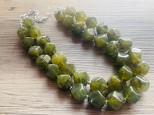 Load image into Gallery viewer, Army Green Chunky Statement Necklace, Big beaded jewelry, Double Strand Statement Necklace, Bib necklace, green bridesmaid wedding camo
