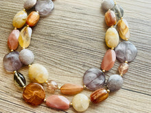 Load image into Gallery viewer, Coffee Shop Gold Statement Necklace, multi strand jewelry, big beaded chunky statement necklace, rosegold cream brown neutral champagne
