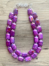 Load image into Gallery viewer, Paint splatter pink Necklace, 2 Strand Statement Jewelry, Purple Chunky bib bridesmaid everyday bubble jewelry earrings, yellow geometric