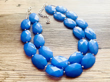 Load image into Gallery viewer, Denim Blue Necklace, Double strand bright dark jewelry, big beaded chunky statement necklace, blue bridesmaid jewelry bib layering bead