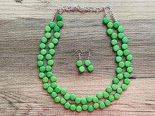 Load image into Gallery viewer, Green Double Statement Necklace, Chunky Jewelry Big Beaded Necklace, colorful Necklace, dark grass green white Jewelry bubble Earrings