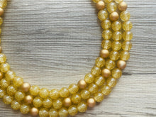Load image into Gallery viewer, Gold Glitter Statement Necklace, Chunky three Strand Jewelry, gold necklace, COLOR BLOCK, bib necklace, resin beaded gold earrings
