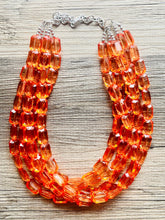 Load image into Gallery viewer, Coral Orange Statement Necklace, 5 multi Strand Beaded Jewelry, Bright Necklace, coral necklace, summer necklace, beaded jewelry earrings