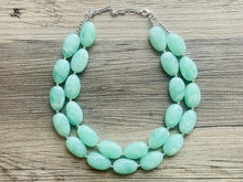 Load image into Gallery viewer, Winter Mint Statement Necklace, Chunky Beaded Necklace, Mint Green Jewelry, Spring Jewelry, green Necklace, green beaded necklace, double