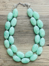 Load image into Gallery viewer, Winter Mint Statement Necklace, Chunky Beaded Necklace, Mint Green Jewelry, Spring Jewelry, green Necklace, green beaded necklace, double