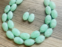 Load image into Gallery viewer, Winter Mint Statement Necklace, Chunky Beaded Necklace, Mint Green Jewelry, Spring Jewelry, green Necklace, green beaded necklace, double