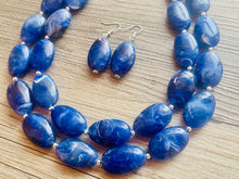 Load image into Gallery viewer, Royal Blue 2 strand Beaded Statement Necklace, Chunky Bib swirls Blue Multi-Strand Jewelry, blue drop earrings, neutral necklace turquoise