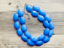 Load image into Gallery viewer, Denim Blue Necklace, Double strand bright dark jewelry, big beaded chunky statement necklace, blue bridesmaid jewelry bib layering bead