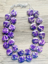 Load image into Gallery viewer, Paint splatter Purple & Gray Necklace, 2 Strand Statement Jewelry, purple Chunky bib bridesmaid everyday bubble jewelry earrings
