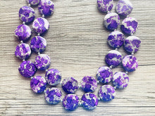 Load image into Gallery viewer, Paint splatter Purple & Gray Necklace, 2 Strand Statement Jewelry, purple Chunky bib bridesmaid everyday bubble jewelry earrings