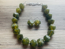 Load image into Gallery viewer, Army Green Chunky Statement Necklace, Big beaded jewelry, Double Strand Statement Necklace, Bib necklace, green bridesmaid wedding camo