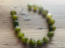 Load image into Gallery viewer, Army Green Chunky Statement Necklace, Big beaded jewelry, Double Strand Statement Necklace, Bib necklace, green bridesmaid wedding camo