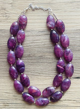 Load image into Gallery viewer, Swirled purple Chunky Statement Necklace and earrings Set, Beaded purple Jewelry, purple bib necklace, purple earrings, lilac jewelry